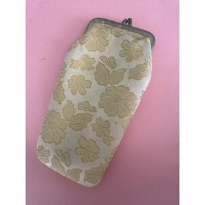 Vintage 1970s Floral Eyeglass Case Kiss Lock Fabric Pouch Soft Glasses Holder